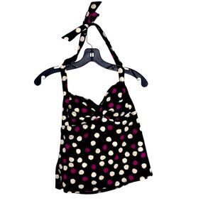 Catalina | Women’s Black Swim Takini Bathing Suit Purple White Halter Style